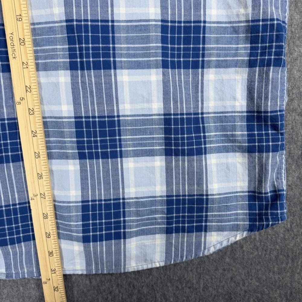 Columbia Flannel Shirt Mens XXL White Blue Checked Stretch Long Sleeve Button-Up